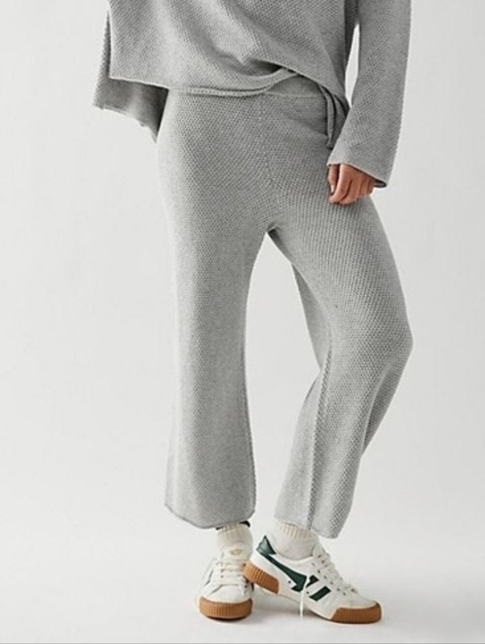 Free People Beach Hailee Sweater Pants Waffle Knit Cropped Wide Leg Light Gray M